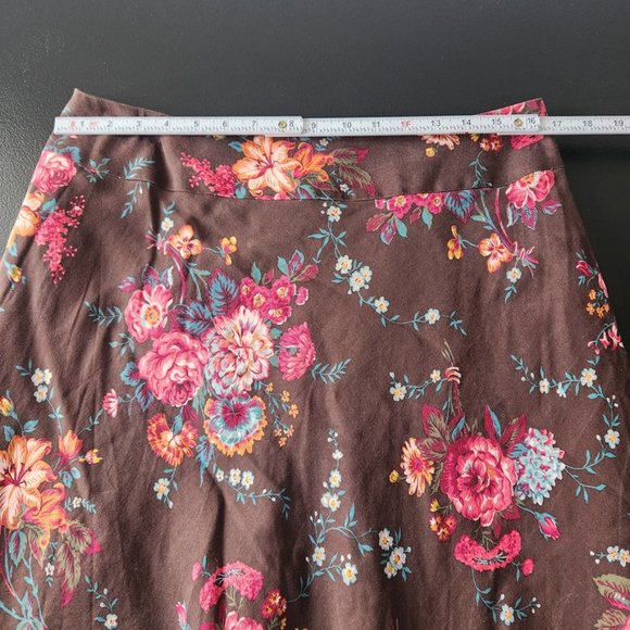 Vintage Pendleton Silk Floral Midi Skirtโ Brown Pink A Line Wool Women's Size 14 - Picture 13 of 14